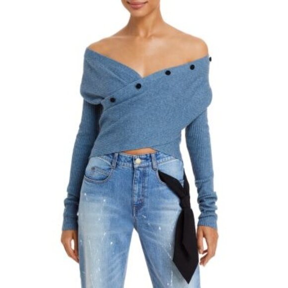 Hellessy Davis Faux Wrap Sweater in Blue - Picture 2 of 5